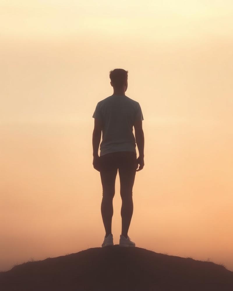A figure standing on a foggy horizon at dawn